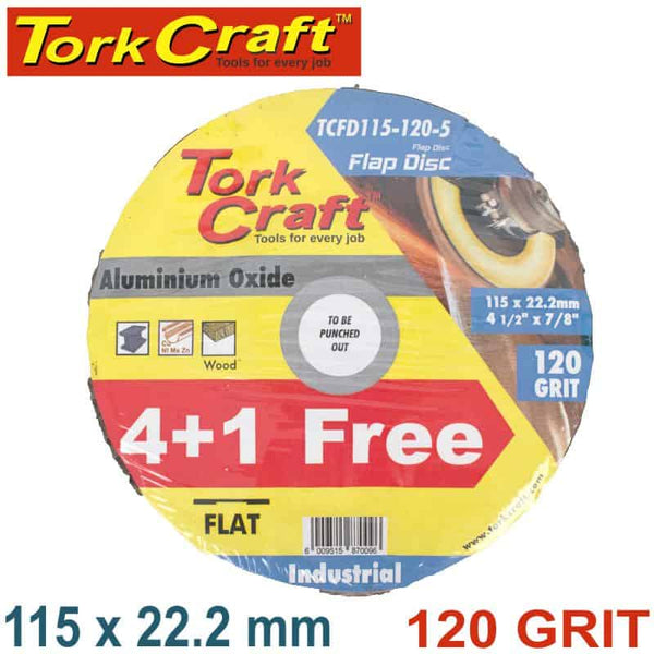 TorkCraft Flap Disc 115mm 120 Grit Aluminum Oxide Sanding Disc - Industrial Quality, 4+1 Free Offer