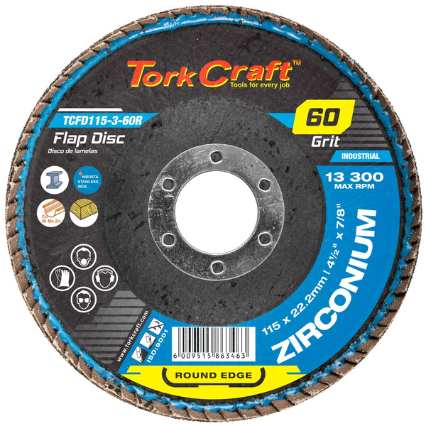 FLAP DISC ROUND EDGE ZIRCONIUM 115MM 60 GRIT FLAT