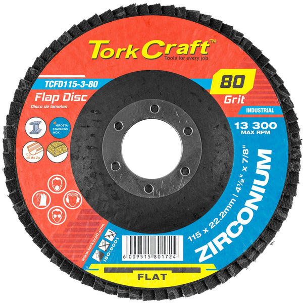 Tork Craft Flap Disc Zirconium 115 Mm 80 Grit Flat Tcfd115 3 80