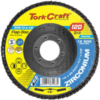 TORK CRAFT FLAP DISC ZIRCONIUM 115MM 120GRIT ANGLED TCFD115-4-120