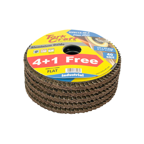 Tork Craft 115mm Flap Disc - 40 Grit Aluminium Oxide - 4+1 Free Industrial Sanding