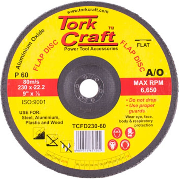 Tork Craft 230mm Flap Disc 60 Grit Sanding Disc Aluminium Oxide A/O. Power Tool Accessory for Metal & Wood