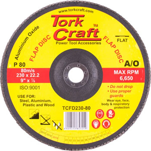 Tork Craft Flap Disc 230mm 80 Grit Aluminum Oxide Sanding Grinding Wheel - Metalworking & Woodworking