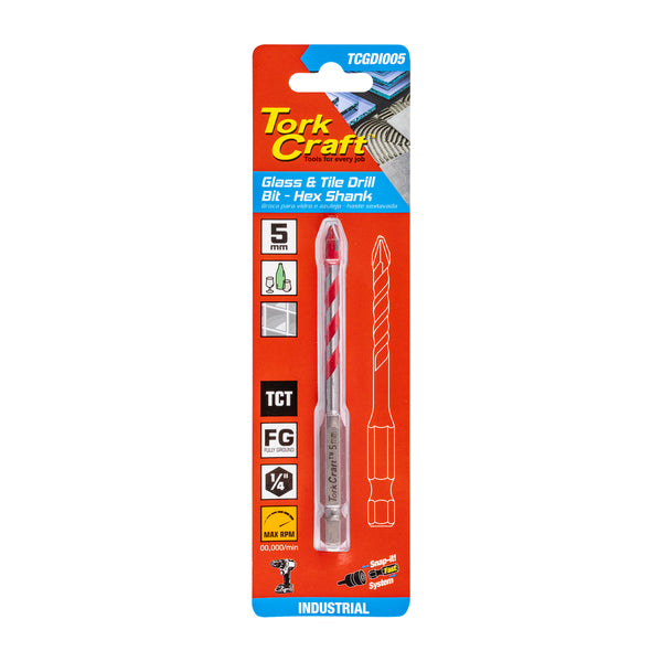 Tork Craft Glass & Tile Drill 5 Mm Hex Shank Industrial Tcgdi005