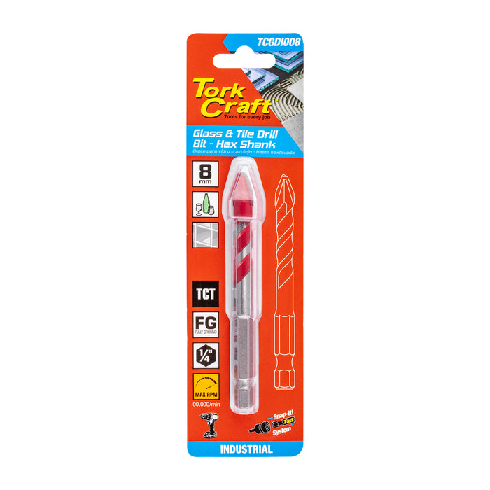 Tork Craft Glass & Tile Drill 8 Mm Hex Shank Industrial Tcgdi008
