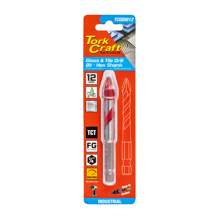 Tork Craft Glass & Tile Drill 12 Mm Hex Shank Industrial Tcgdi012
