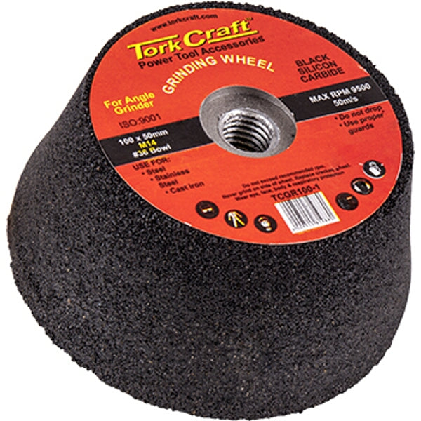Tork Craft Grinding Wheel 100x50 M14 Bowl #36, Angle Grinder, Black Silicon Carbide, TCGR100-1