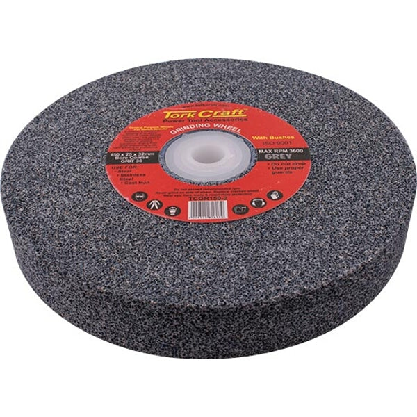 Tork Craft 150x25x32mm Grey Grinding Wheel - Coarse 36 Grit, Bench Grinder Steel Grinding, Power Tool Accessory