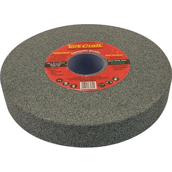 Tork Craft Grinding Wheel 150x25x32mm Grit 60 Green - Bench Grinder Wheel for Steel, Stainless, Cast Iron