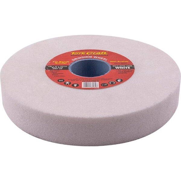 Tork Craft 150mm White Grinding Wheel - 60 Grit Abrasive Bench Grinder Wheel with Bushings