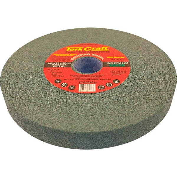 Tork Craft Grinding Wheel 200x25x32mm Grit 60, Fine Bore Bench Grinder Wheel, Steel, Cast Iron Grinding