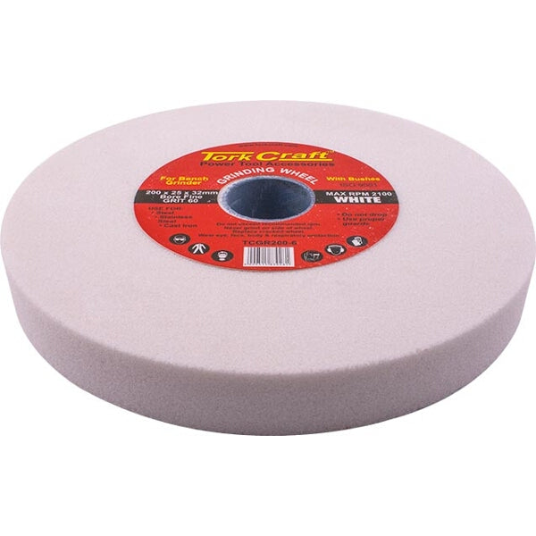 Tork Craft 200mm Grinding Wheel White. Bench Grinder Accessory. Fine Grit 60. Abrasive Wheel.