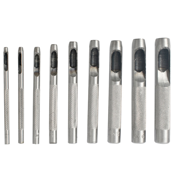 Hollow Punch Set 9PC 2.5-10mm Carbon Steel Leather Hole Tool - Metalworking Punch, Leather Craft Tool