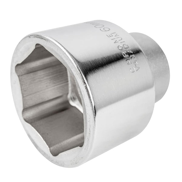 60mm Socket, 1 Inch Drive, CRV Hex - Heavy Duty Chrome Vanadium Socket