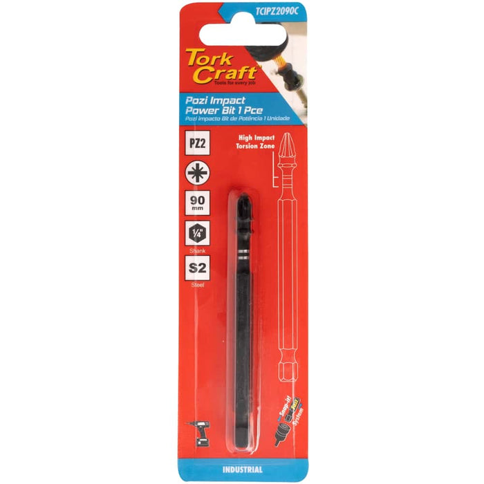 Tork Craft PZ2 Impact Power Bit: 90mm, S2 Steel - High Impact Screw Driving, Pozidriv Driver Bit