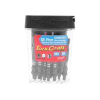 Tork Craft 15-Piece Impact Square Screwdriver Bit Set SQ2 50mm - High Performance Square Drive Bits