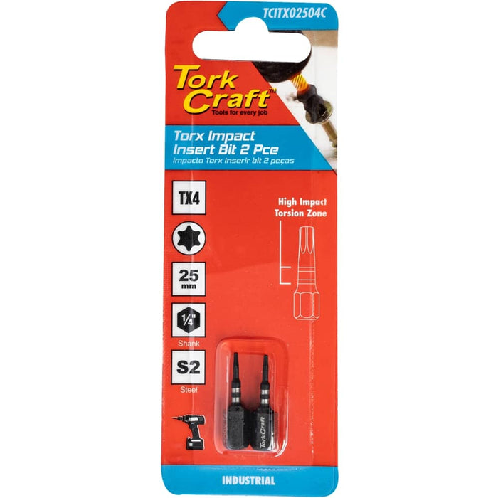 TORX TX 4 IMPACT INSERT BIT 25MM 2PC CARDED