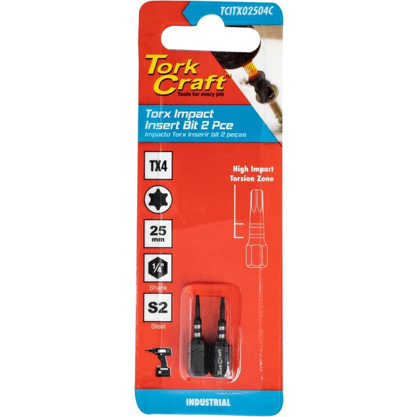 TORX TX 4 IMPACT INSERT BIT 25MM 2PC CARDED
