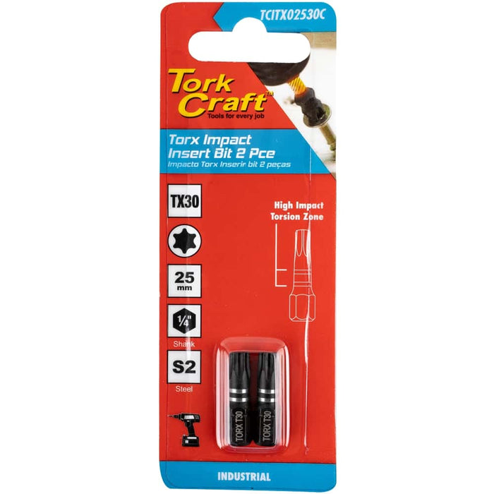 TORX TX 30 IMPACT INSERT BIT 25MM 2PC CARDED