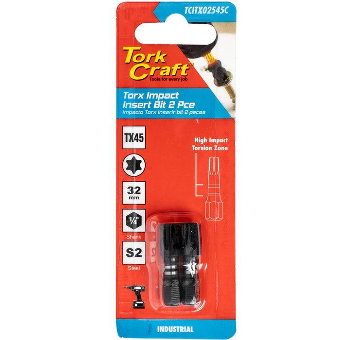 TORX TX 45 IMPACT INSERT BIT 25MM 2PC CARDED
