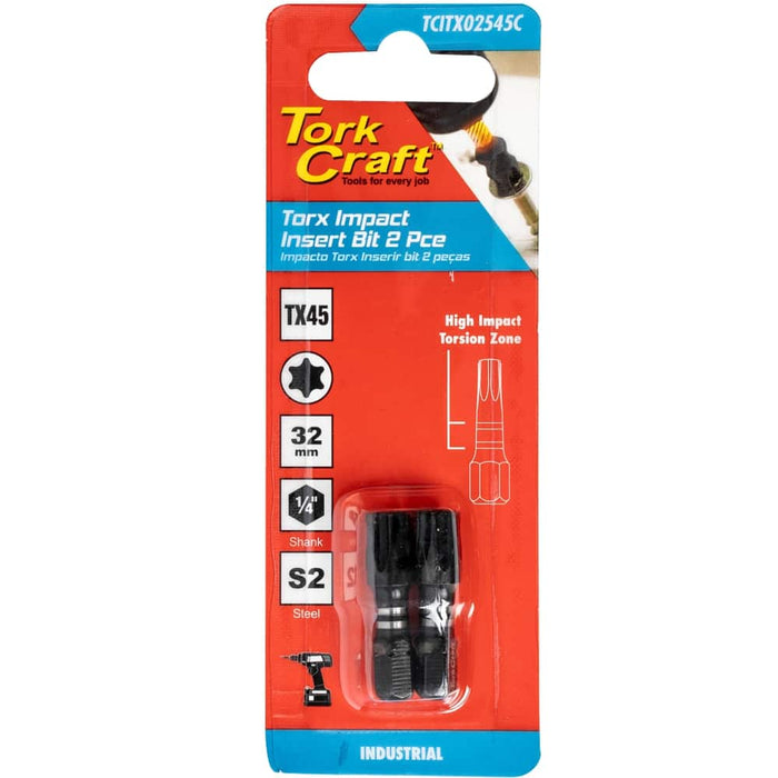 TORK CRAFT Torx Tx 45 Impact Bit 25Mm 2Pc Carded - TCITX02545C