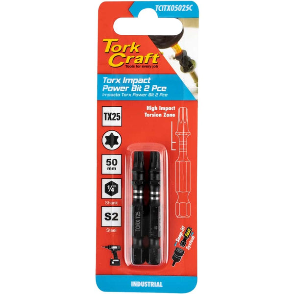 TORK CRAFT Torx Tx 25 Impact Bit 50Mm 2Pc Carded - TCITX05025C