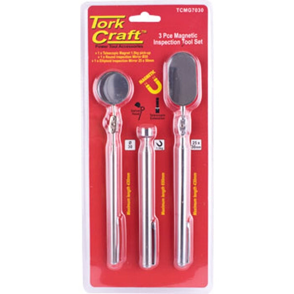 TorkCraft 3-Piece Magnetic Inspection Tool Set: Telescopic Mirror, Pick Up Tool - Inspect Hard to Reach Areas