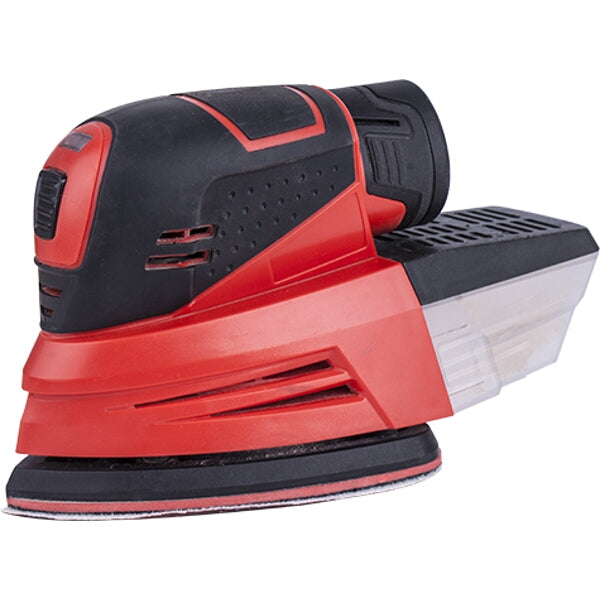 Cordless 12V Mini Sander with Li-ion Battery and Charger. Portable power sander for woodworking and DIY projects.