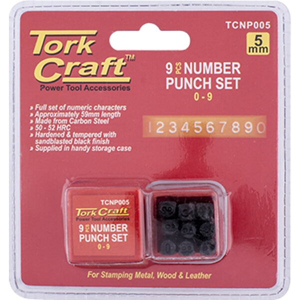 Tork Craft Number Punch Set: 0-9, 5mm Steel Stamps for Metal, Wood & Leather