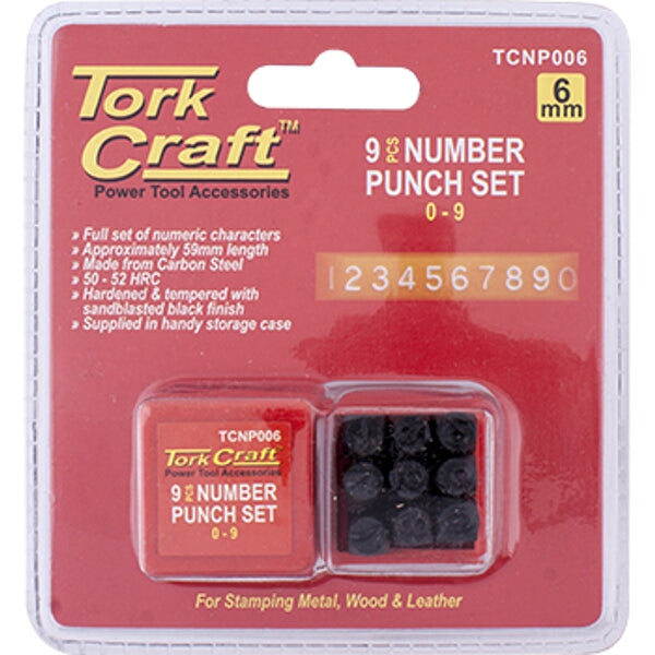 Tork Craft Number Punch Set 6mm - 0-9 - Metal Stamping, Wood, & Leather. Number Stamps. Steel Punch.