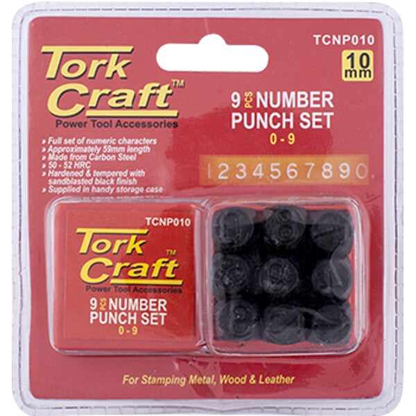Tork Craft 9pc Number Punch Set 10mm for Metal Stamping, Number Stamps