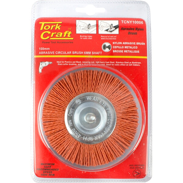 Tork Craft Nylon Brush, 100mm Abrasive Wheel for Rust Removal & Light Burrs. Power Tool Accessory.