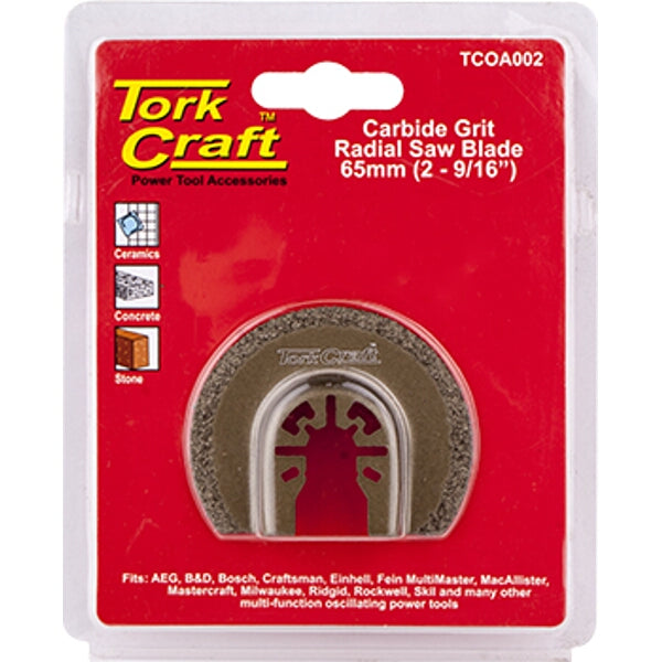 TorkCraft Carbide Grit Radial Saw Blade 65mm Oscillating Tool Blade for Ceramics, Concrete, and Stone Cutting