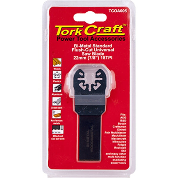 Tork Craft Bi-Metal Saw Blade, 22mm Flush Cut Metal, Universal Oscillating Tool