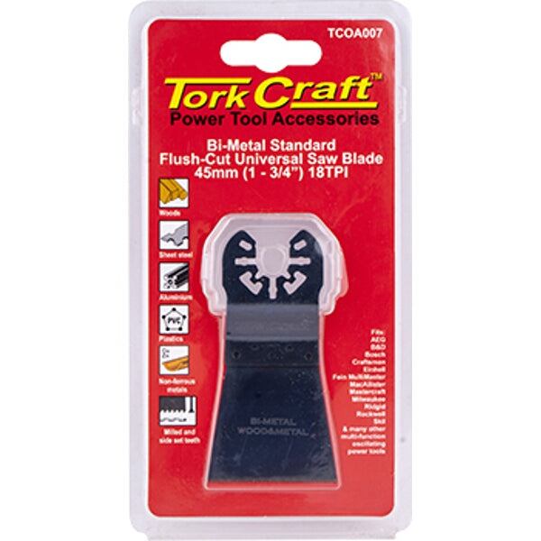 Tork Craft Oscillating Saw Blade: 45mm Bi-Metal Flush Cut Universal Blade, 18 TPI, Power Tool Accessory