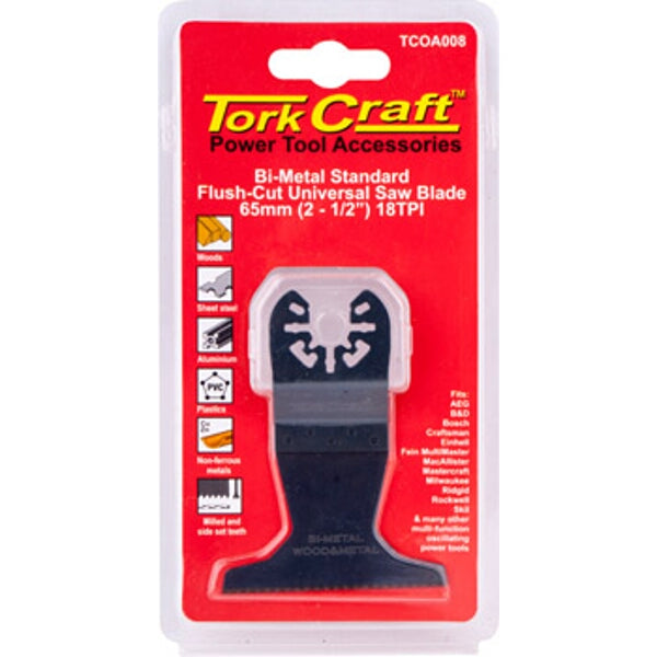 Tork Craft Bi-Metal Universal Flush Cut Saw Blade 65mm 18TPI for Oscillating Multi Tools - Wood & Metal Cutting