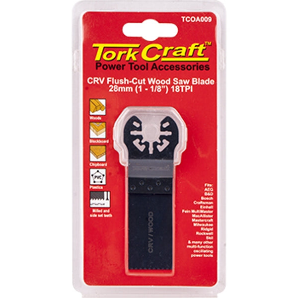 Tork Craft CRV Flush Cut Wood Saw Blade 28mm - Oscillating Tool Accessory for Woodworking, TCOA009