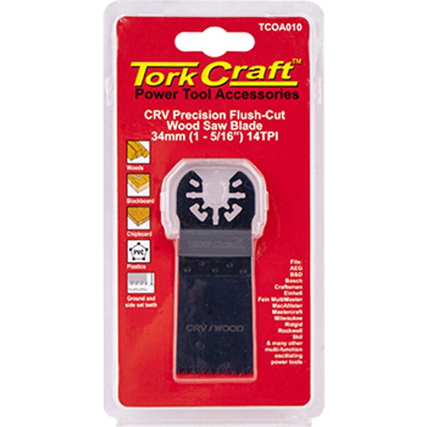 Tork Craft Flush Cut Wood Saw Blade 34mm (1-5/16") 14TPI - Precision Oscillating Multi-Tool Accessory