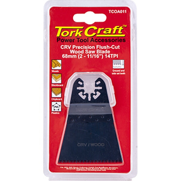 Tork Craft Flush-Cut Wood Saw Blade, 68mm (2-11/16") 14TPI CRV Oscillating Tool Blade