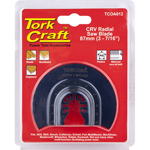 Tork Craft CRV Radial Saw Blade 87mm for Oscillating Multi-Tool. Wood, Plastic Cutting.