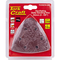 TorkCraft Oscillating Sanding Disc, Delta Shape, 93mm, 240 Grit, 10 Pack. Wood, Metal, Plastic Sanding Pads.