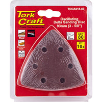 TorkCraft Oscillating Sanding Disc, 93mm Delta Pad, 80 Grit, 10 Pack - Power Tool Accessory