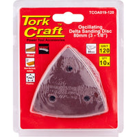 Tork Craft Oscillating Delta Sanding Disc, 80mm, 120 Grit Sandpaper - 10 Pack. Power Tool Accessories for Wood, Metal, Plastics