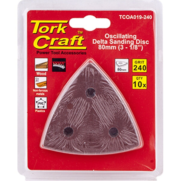 TorkCraft Oscillating Delta Sanding Disc 80mm 240 Grit 10 Pack - Power Tool Accessory for Wood, Metal, Plastics
