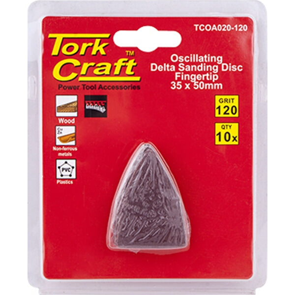 TorkCraft Oscillating Sanding Disc 120 Grit Fingertip - Delta Sandpaper 35x50mm, 10 Pack - Power Tool Accessory