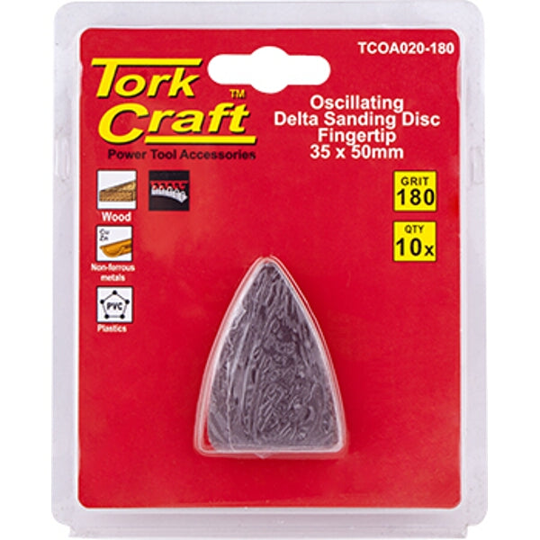 Tork Craft Oscillating Delta Sanding Disc Fingertip - 35x50mm, 180 Grit (10 Pack) Power Tool Accessories