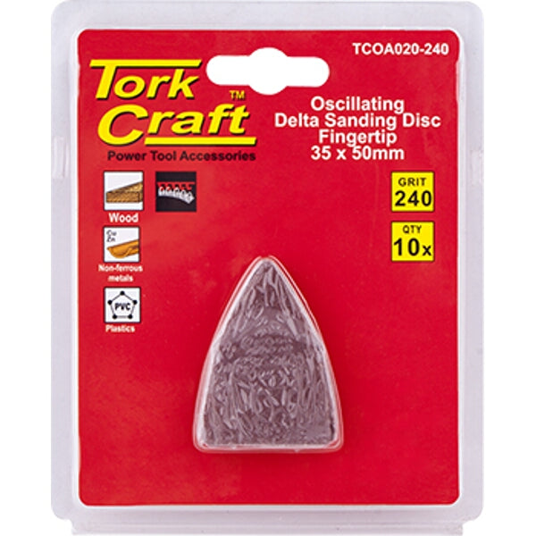 Tork Craft Oscillating Delta Sanding Discs - Fingertip, 240 Grit, 35x50mm, 10-Pack - Power Tool Accessories