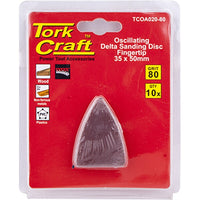 TorkCraft Oscillating Delta Sanding Disc Fingertip - 35x50mm, 80 Grit, 10 Pack. Power Tool Accessory for Wood, Metal, Plastics.