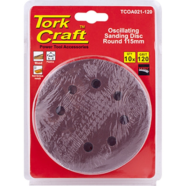 Tork Craft 115mm Oscillating Sanding Discs, 120 Grit - 10 Pack, Power Tool Accessories