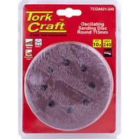 Tork Craft Oscillating Sanding Disc 115mm, 240 Grit - 10 Pack. Round Sandpaper for Power Tools - Wood Sanding.